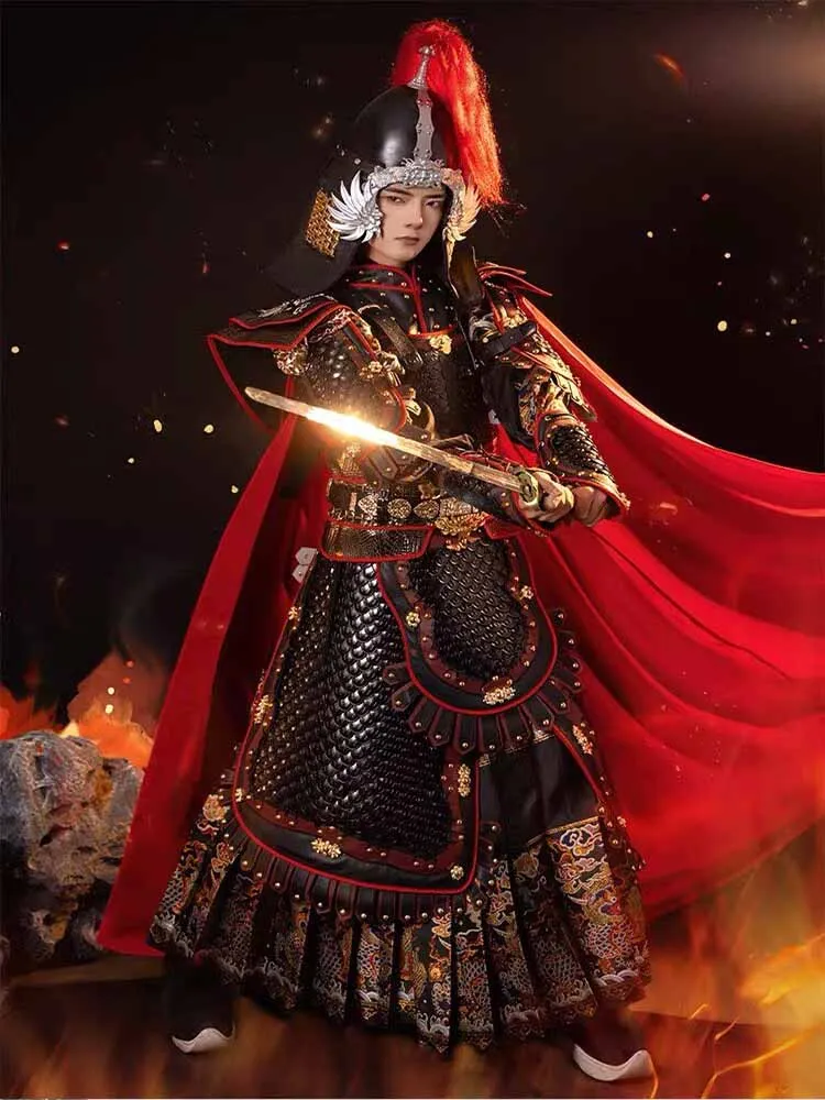 

15KG Unisex Real Steel Chinese Ming Dynasty Fish Scale Armor Set with Cape Full Body Ancient Warrior Armor for Cosplay For Women