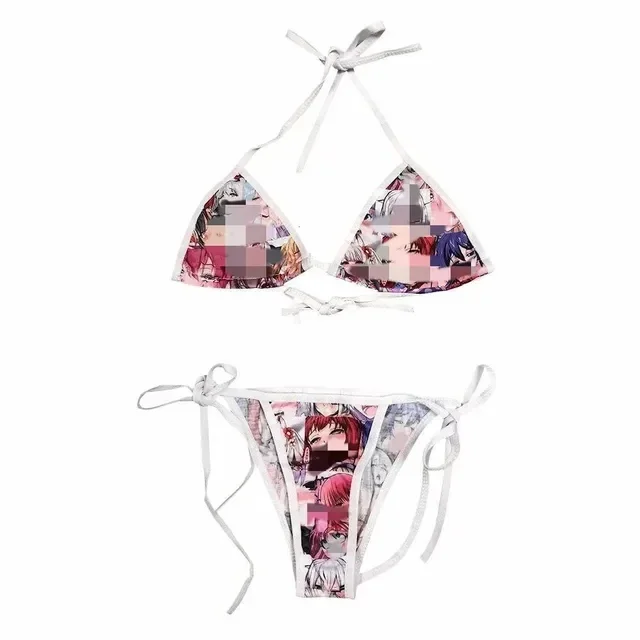 Sexy Women's Bikini Underwear Bra Suspenders Panties Cute Exotic Clothing Facial Expression Print Island Vacation Swimming Suits