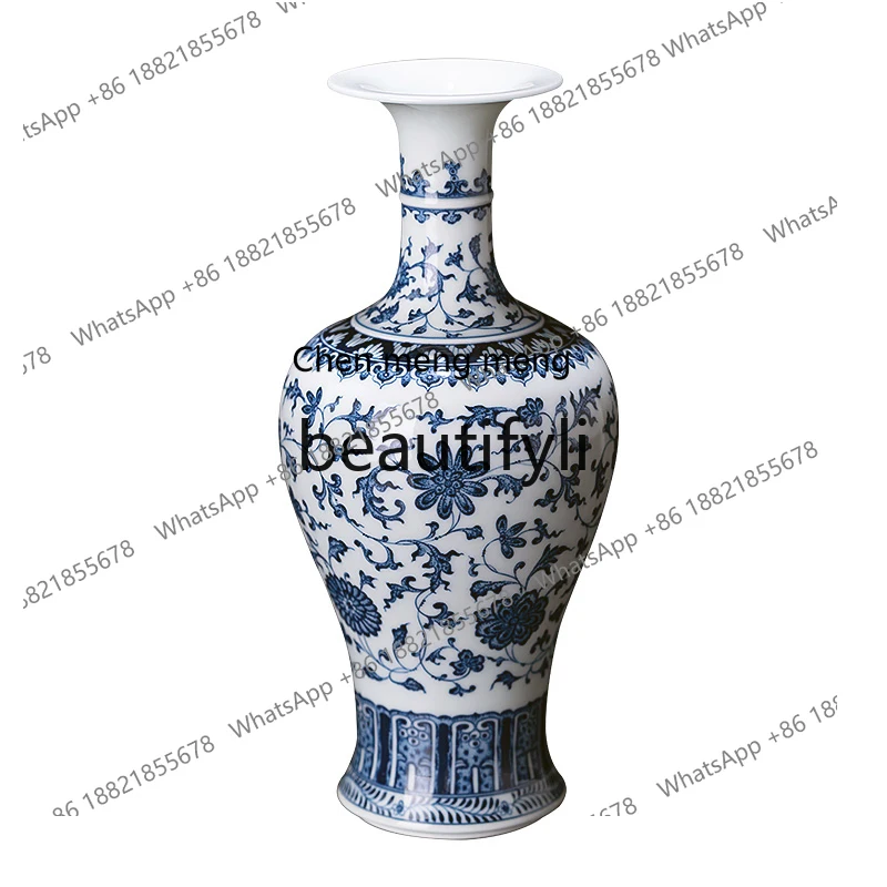 

Small ceramic vase Jingdezhen firewood kiln blue and white hand-painted pattern desktop tea accessories