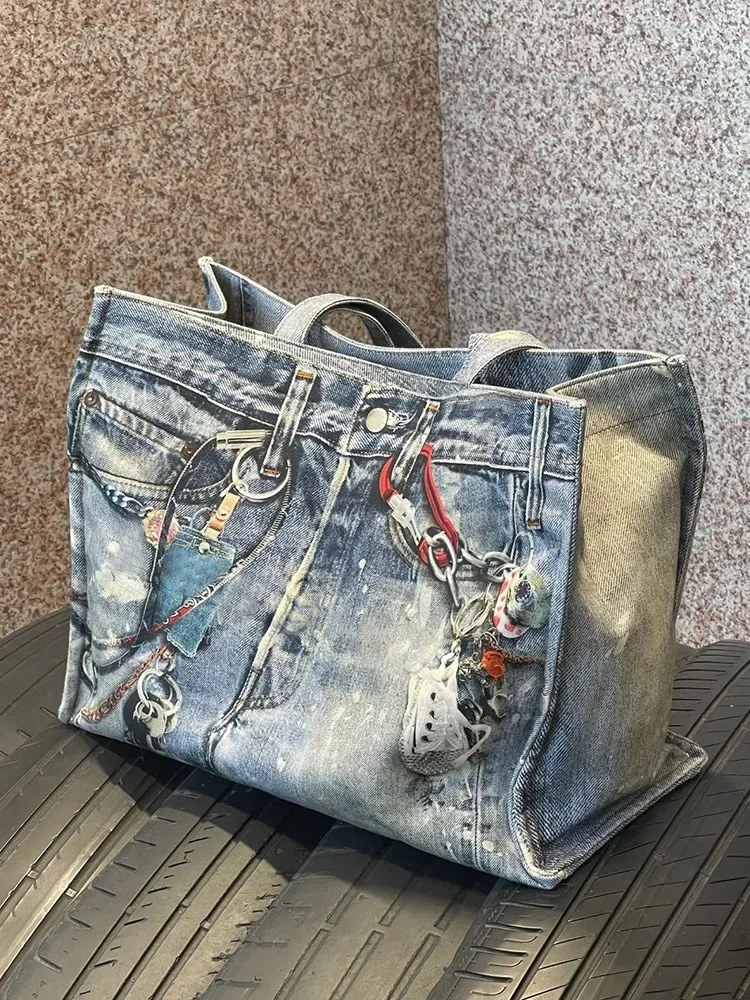 

Fashion Shoulder Bag Female Handbag Blue Denim Jeans Cotton Luxury Totes Designer Bags Women Purse