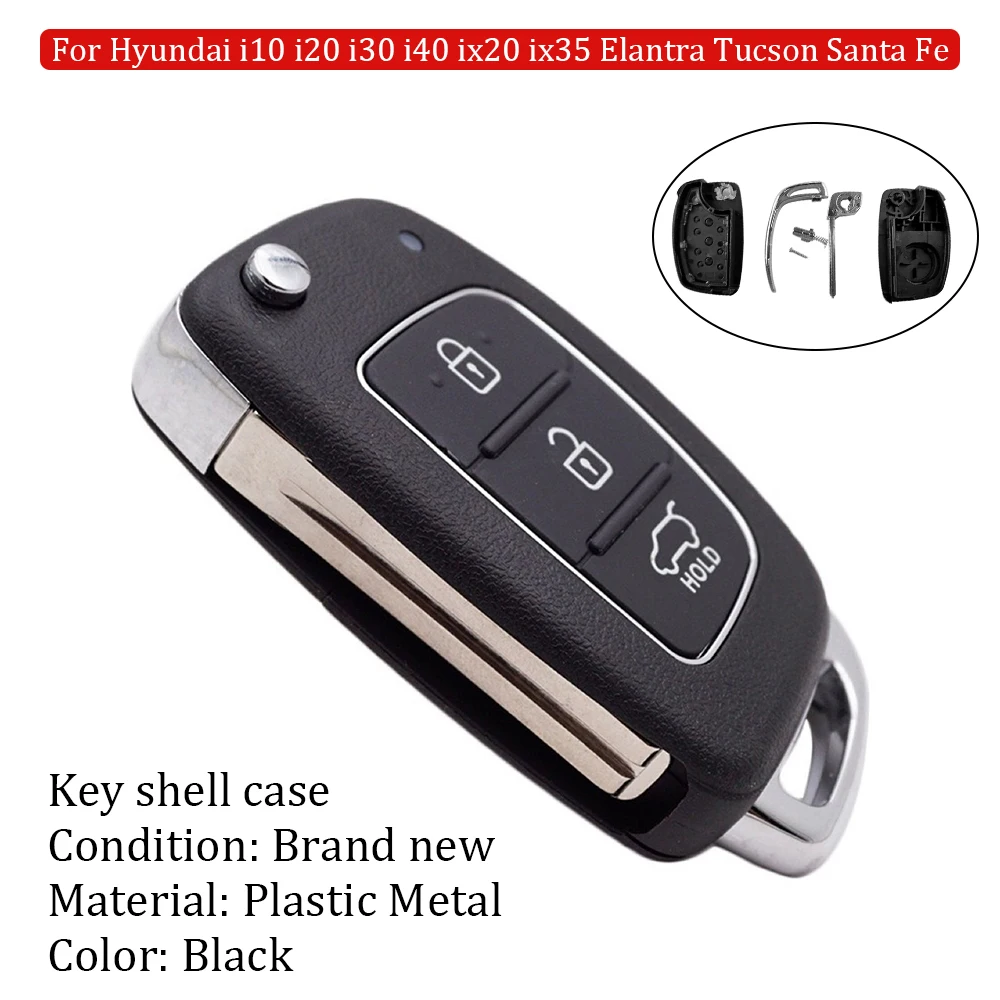 

3 Button Flip Key Fob Shell Case for Hyundai i10 i20 i30 i40 ix20 ix35 Elantra Tucson Santa Fe No Battery Key Shell
