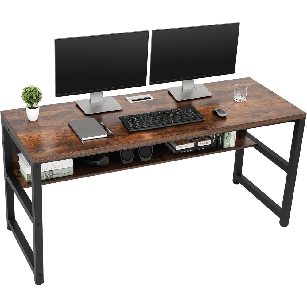 Computer Desk with Bookshelf/Metal Hole Cable Cover 1.18