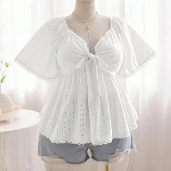 

Женская блузка с бантом и коротким рукавом из искусственной кожи, с узлом, приталенная, с рукавами 9/10, устойчивая к деформации, летняя