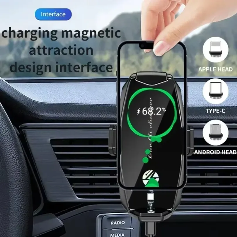 Fast Wireless Charging Car Mount Auto Infrared Induction Phone Holder Wireless Charger Stand For iPhone 17 16 Samsung Xiaomi