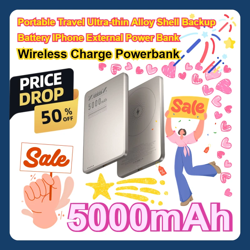 Wireless Charge Powerbank Portable Travel Ultra-thin Alloy Shell Backup Battery IPhone External Power Bank