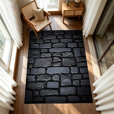Dark Vintage Cobblestone Stone Wall Texture Carpet Flooring, Rustic Retro Non-Slip Floor Rug for Living Room Bedroom Home Decoration