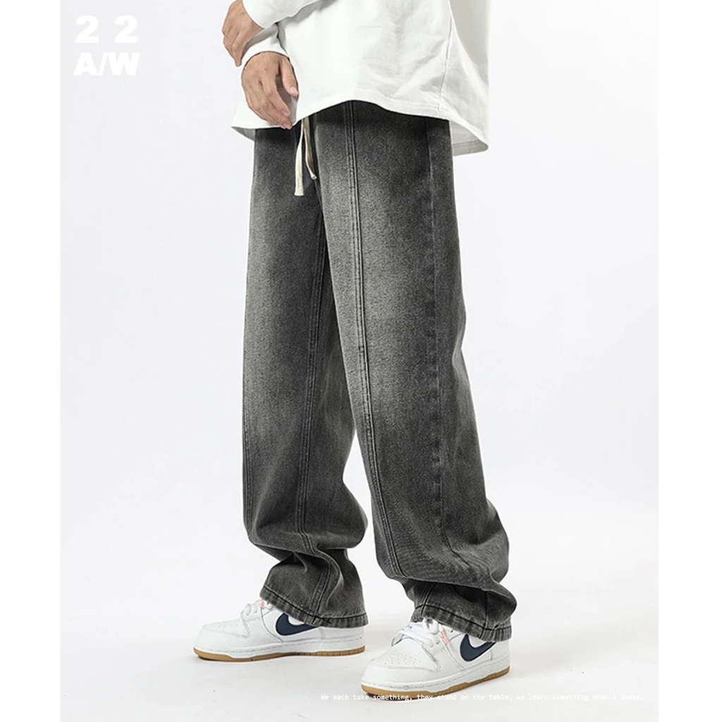 【PRIMAXIS】 Vintage Men's Jeans Wash Drop Thickened Trousers 2023 Autumn Winter Korean Loose Wide Leg Straight Leg Denim Pants