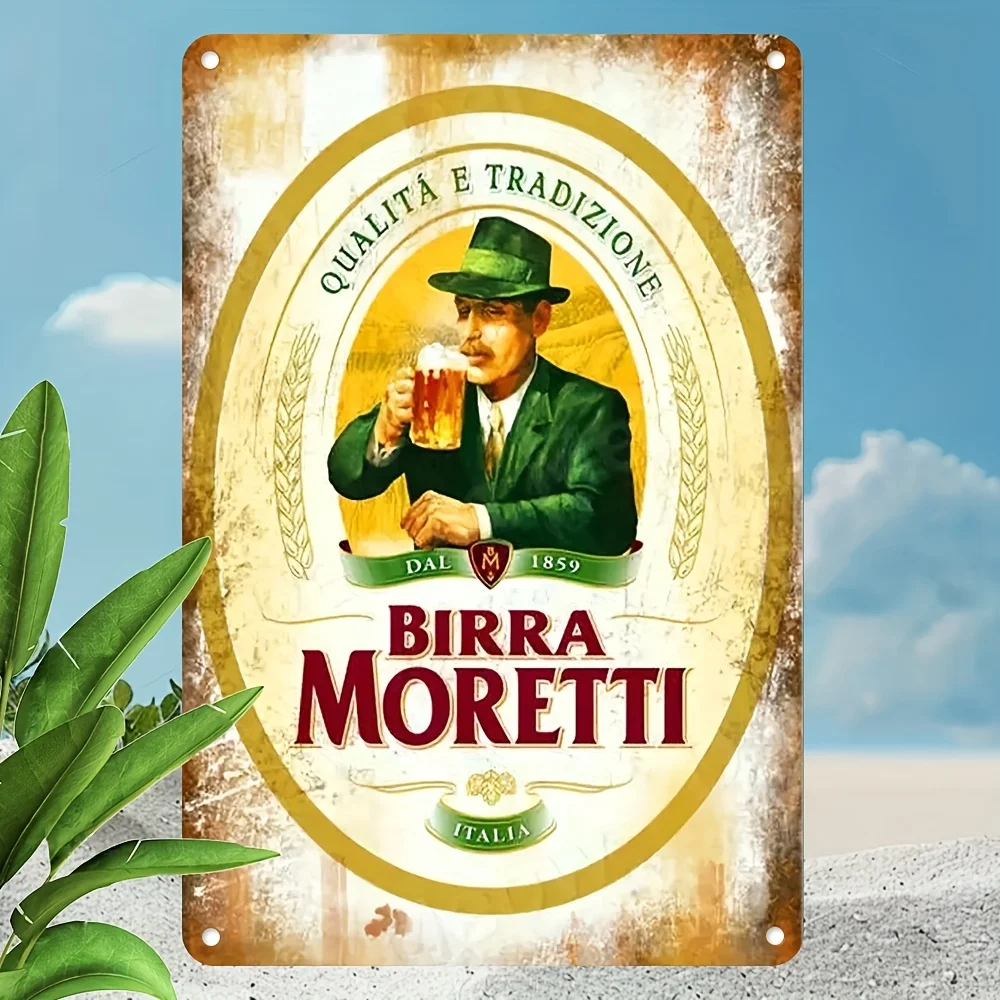 [Vintage Birra Moretti Sign] Birra Moretti Italian Brewery Metal Tin Sign | Rustic Tin Wall Art with Authentic Beer Label Design