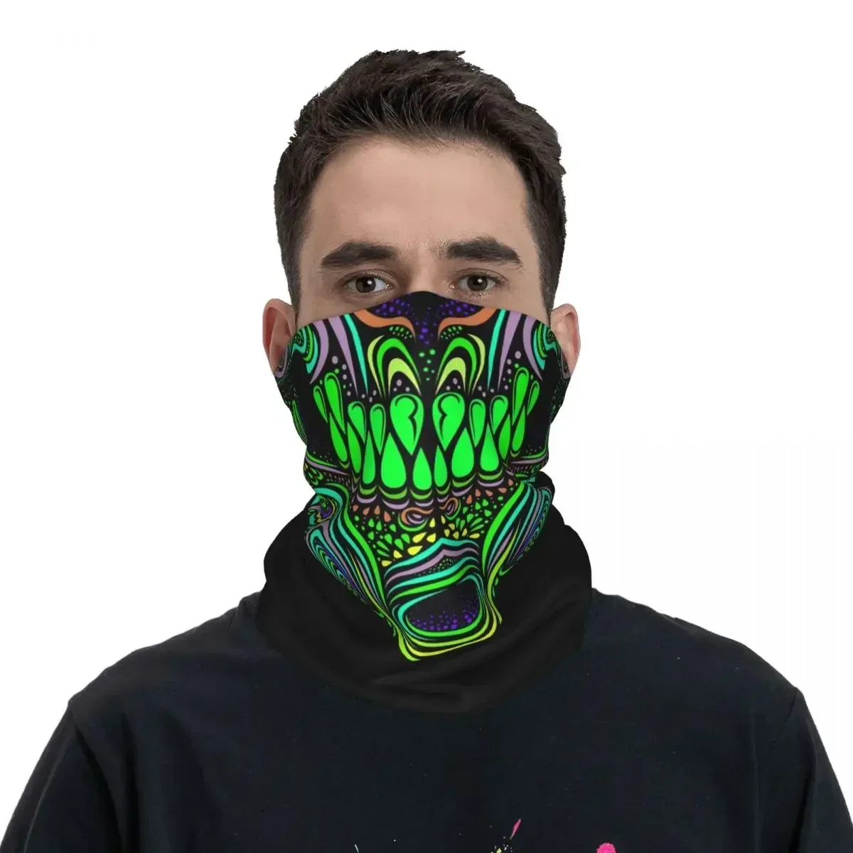 Psychedelic Skull Aphex Twin Trippy Skull Face Bandana Neck Gaiter Printed Wrap Mask Scarf Cycling Scarf Sports For Men Women