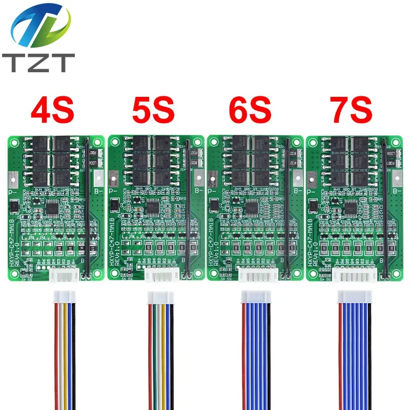 4S/5S/6S/7S BMS 16.8V 21V 20A 18650 Li-ion Lmo Ternary Lithium Battery Charger Protection Board Balance And Temperature Protect