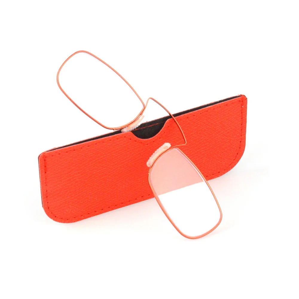 

Portable Reading Glasses for Men Prescription Glasses Clip Nose with Out Temple Rectangle Metal with Case Red +1 1.5 2 2.5 3