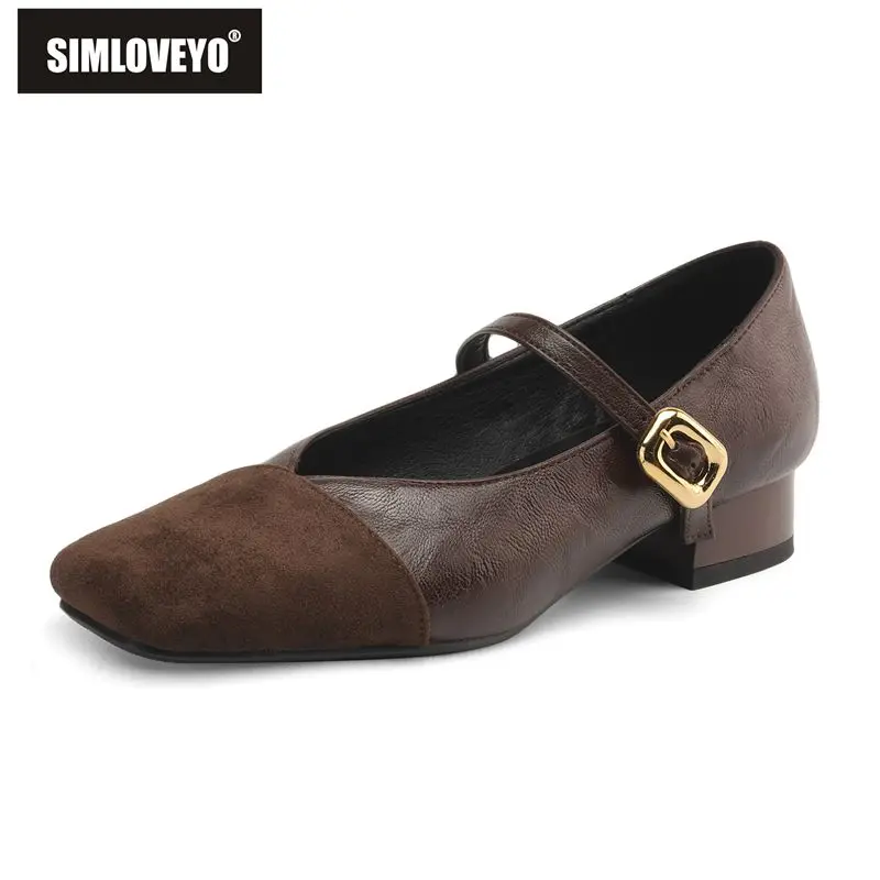 

SIMLOVEYO Black Women Flats Square Toe Buckle Strap Splicing Large Size 41 42 43 Soft Leisure Office Lady Daily Shoes Footwear