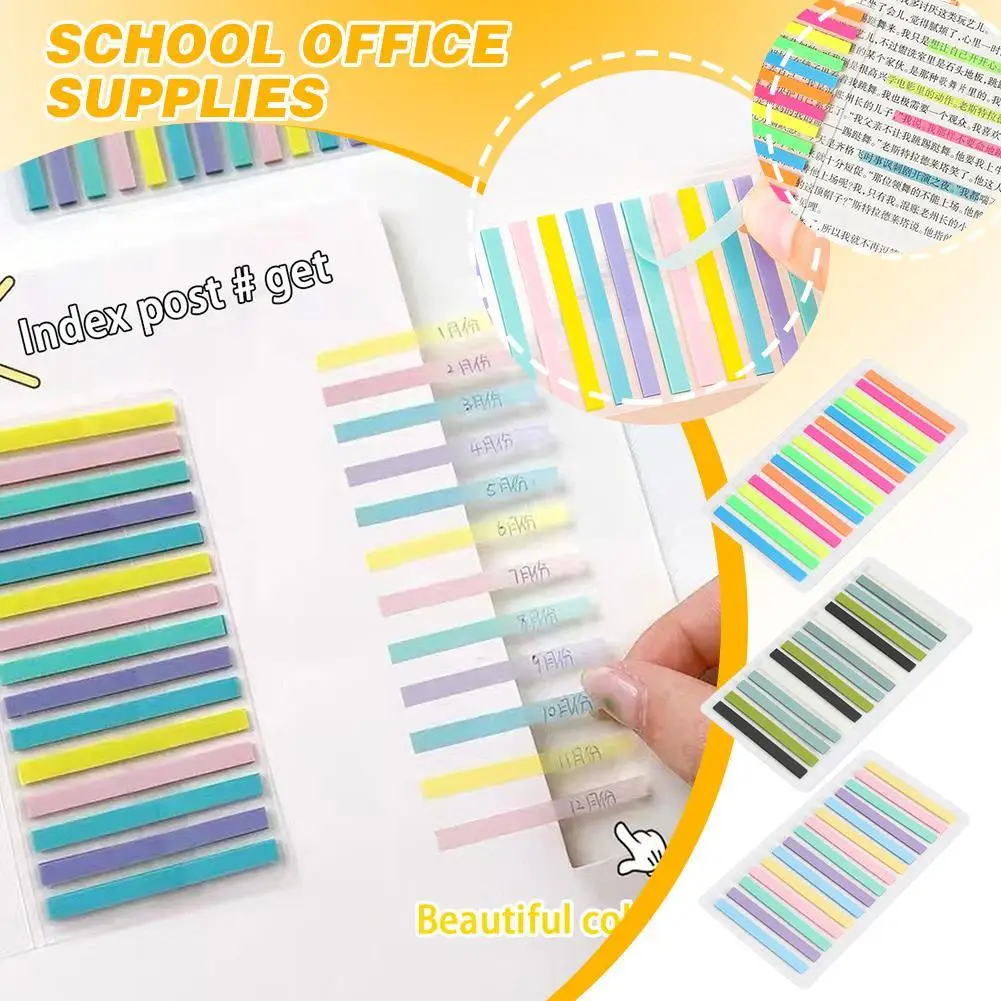 300 Sheets Color Stickers Transparent Fluorescent Tabs Flags Sticky Note Page Bookmark School Office Supplies Stationery