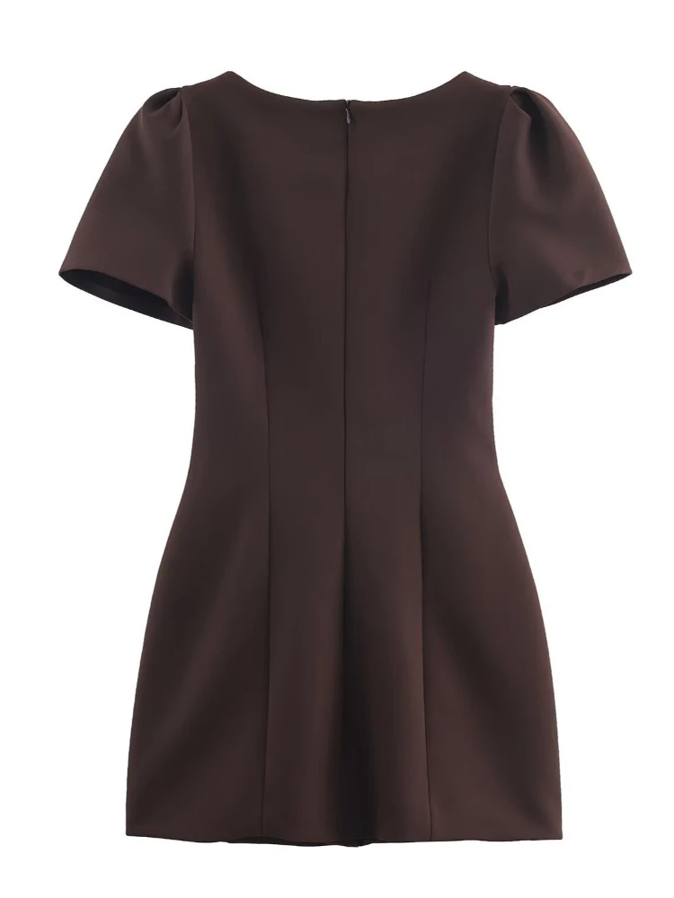 Tsiisd エレガンス ソリッド ミニドレス 女性用 テーパードウエスト 半袖 通勤 パッチワーク 夏 2026 女性用 パーティー イブニングドレス