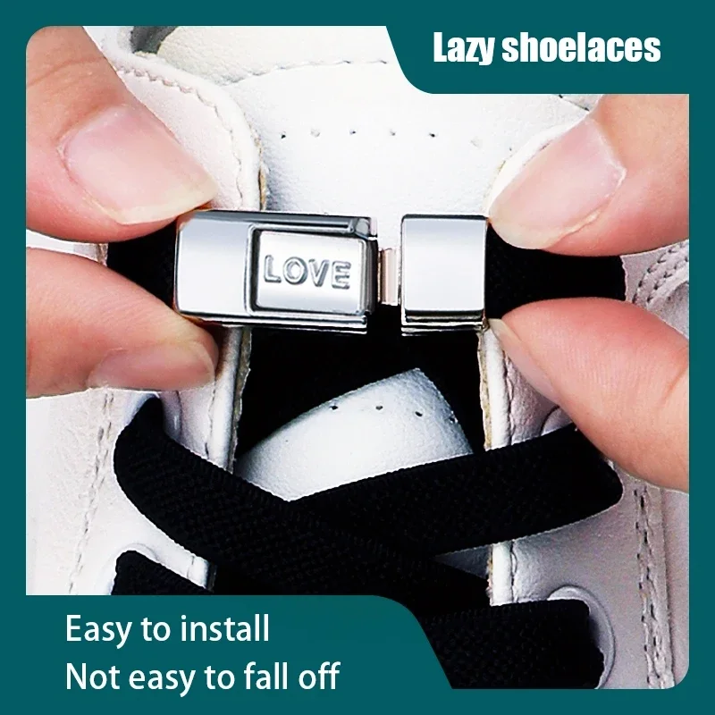 Elastic Laces Sneakers Kids Adult 8mm Widen No Tie Shoe Laces Love Lock Shoelaces Without Ties Tennis Flat Shoelace for Shoes