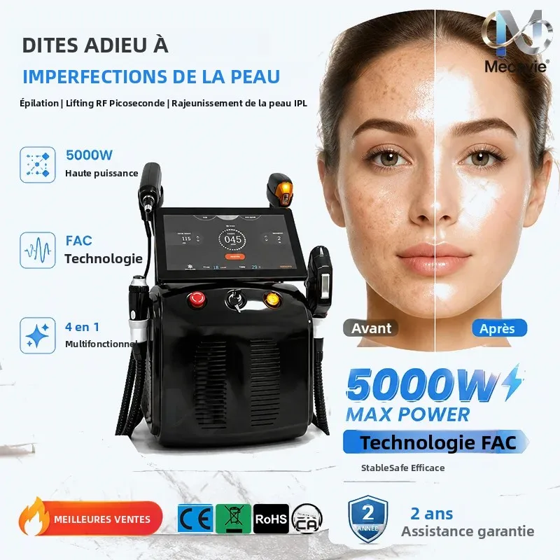 MECAVIE 4-en-1 Diode Laser Ice Platinum Diode 4 longueurs d'onde Laser ND:YAG Machine d'épilation indolore IPL RF