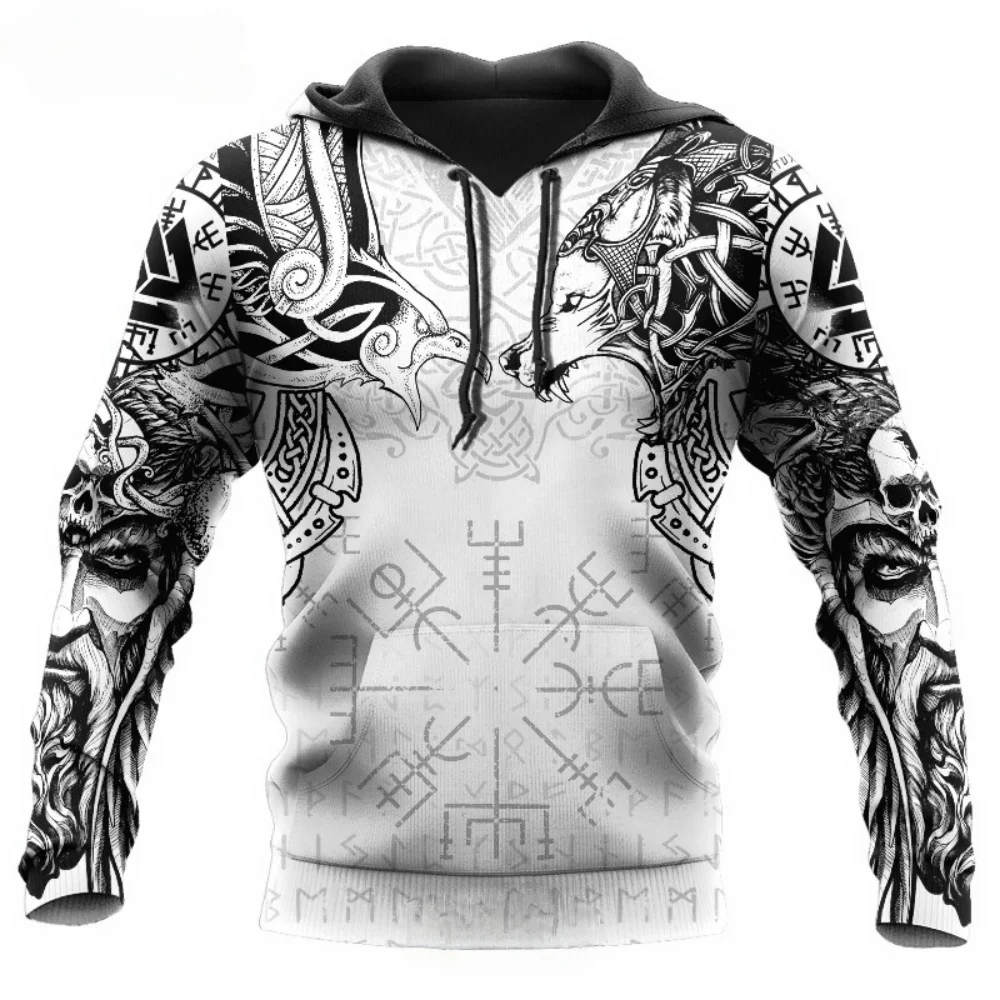 2026 Fashion Men's Sportswear 3D Printed Viking Classic Hoodie Jacket Spring and Autumn Hoodie Hip Hop Oversized Men's Clothes