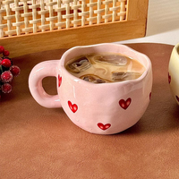1pcs Hand Painted Love Mug Creative Heart  Water Cup Ceramic Milk Mug With Handle Valentine's Day Gift