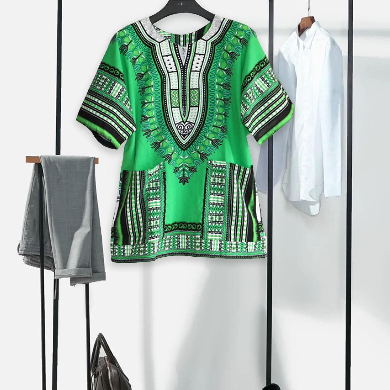 African Traditional Dashiki T Shirt Floral Geometric Print Cotton Blend Loose Fit Unisex Clothing for Men Women Casual Summer