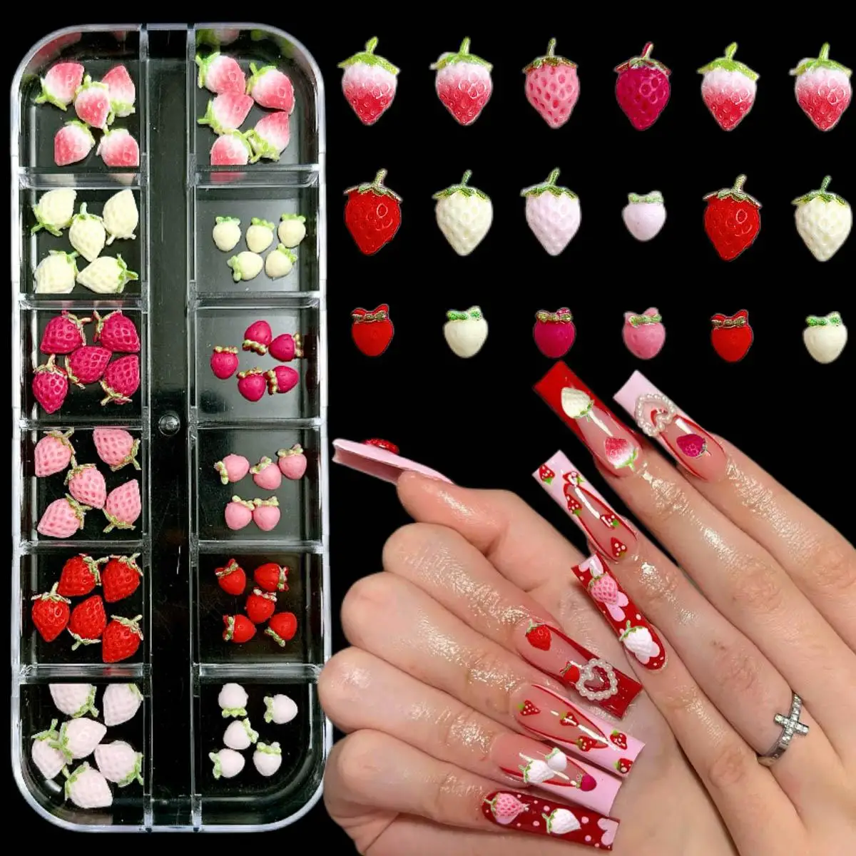 

1Box New Creative Colorful Strawberry Resin Nail Charms 3D Adorable Simulated Strawberry Nail Art Decorations DIY Hairpin Nails