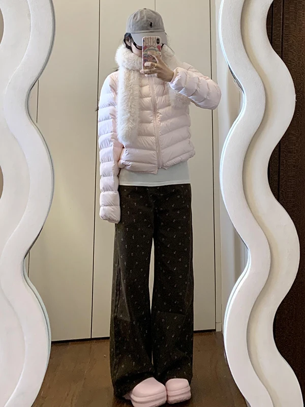 

Свободные широкие джинсы с цветочным принтом в стиле ретро, женские осенне-зимние новые коричневые женские повседневные брюки