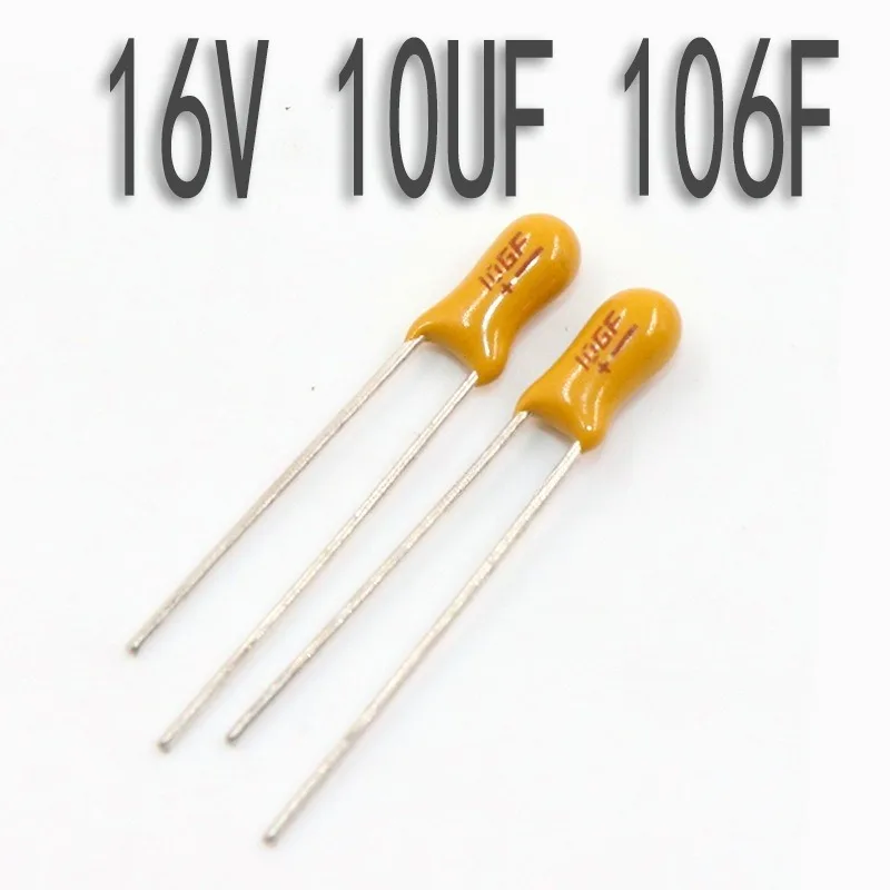 

Tantalum Capacitor 100Pcs 16V 10uF Radial Type 106F Code Low Leakage Long Life For Audio Circuit Power Filter Decoupling Applica