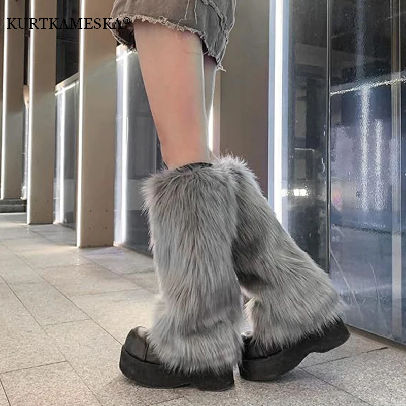 Faux Fur Leg Warmers Boot Covers Y2K Goth Solid Leg Socks Punk Jk Knee-length Hiphop Hotgirl Fashion Warm Sock 5 Colors