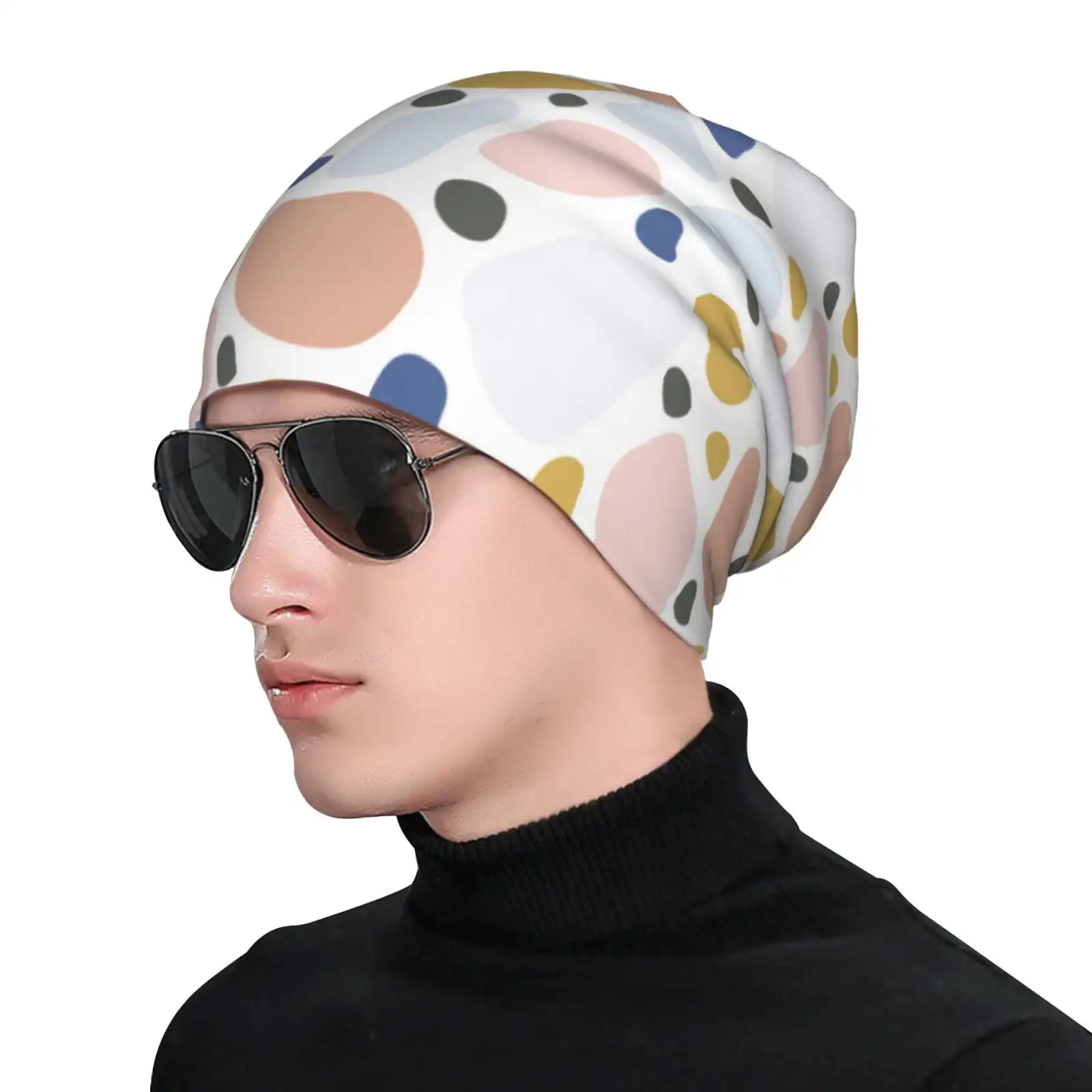 Geometric Spots Printed Knit Cuffed Beanie,Unisex Beanie For Men And Women,Knit Hat ,Warm Winter Caps,Warm Slouch Beanie