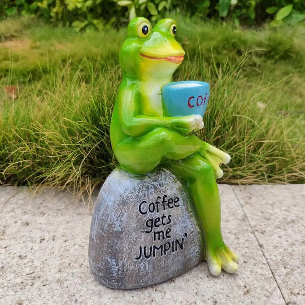 Practical Sitting Frog Statuary Lightweight Creative Resin Resin Frog Drinking Coffee Ornaments  Frog Figurine Ornament