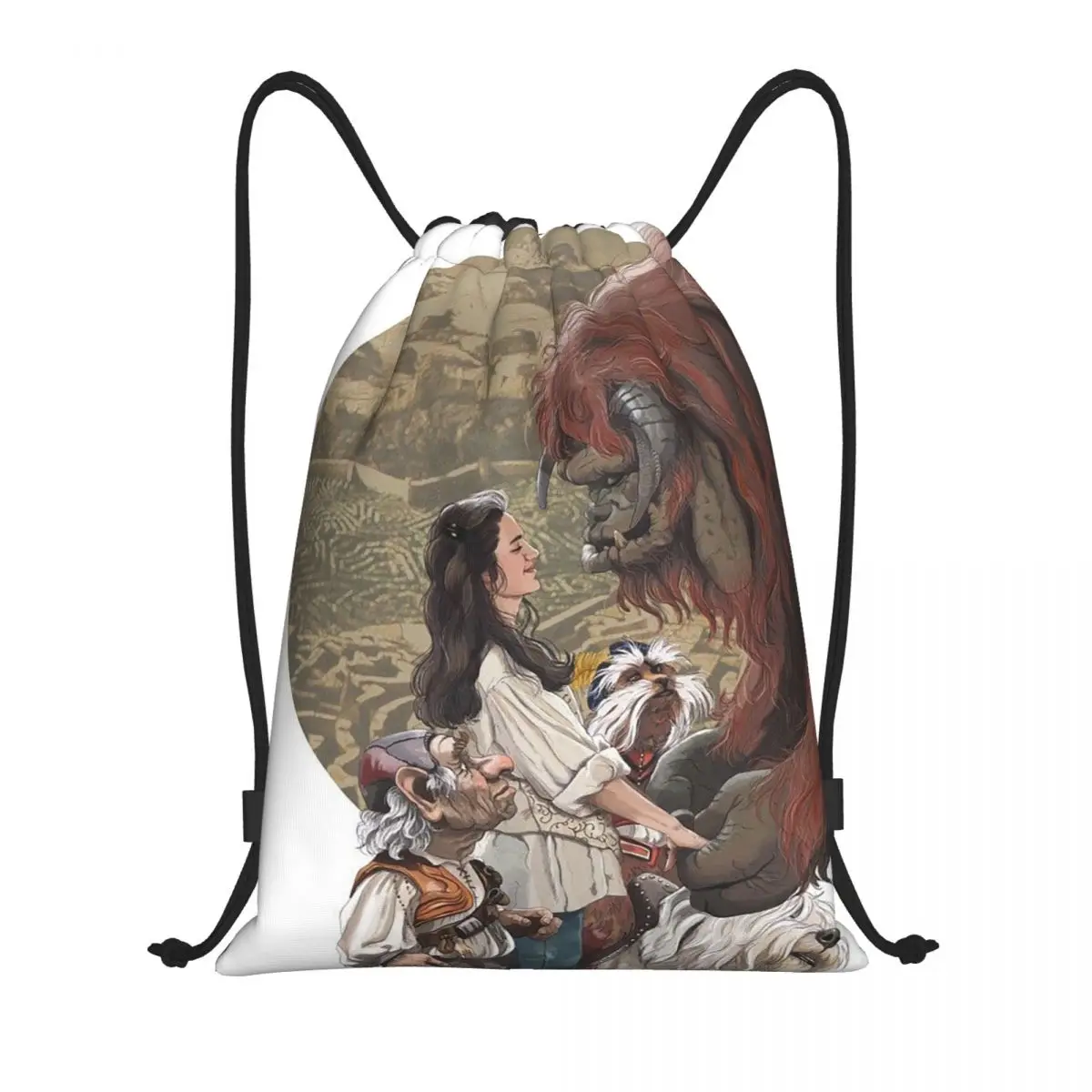 

Рюкзак-мешок Ambrosius «Лабиринт» с персонажами Сара, Лудо, Гоблинами из «Лабиринта»: фэнтезийное приключение, сумка для обуви с карманом на шнурке