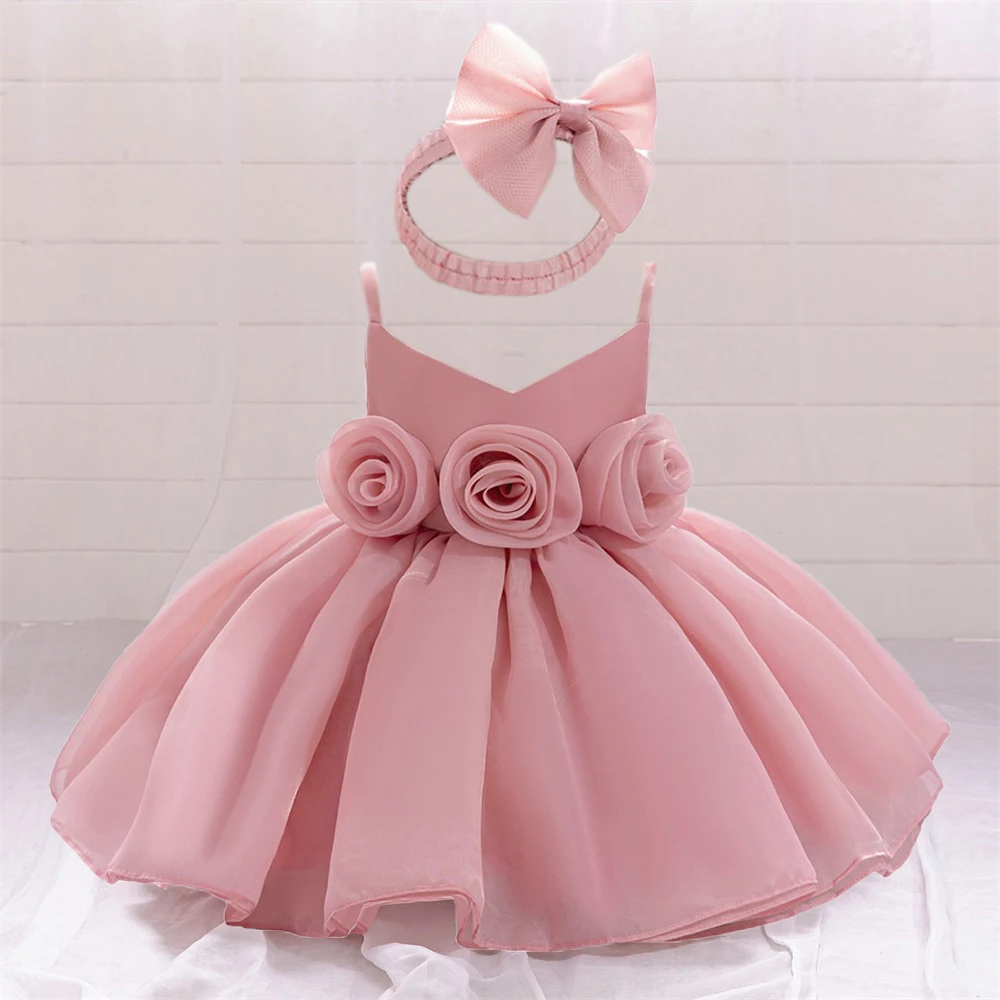 Baby 1st Birthday Party Girl Dress Christmas Costume Wedding Bow Princess Prom Gown Elegant White Flower Baptism Dress For Girl