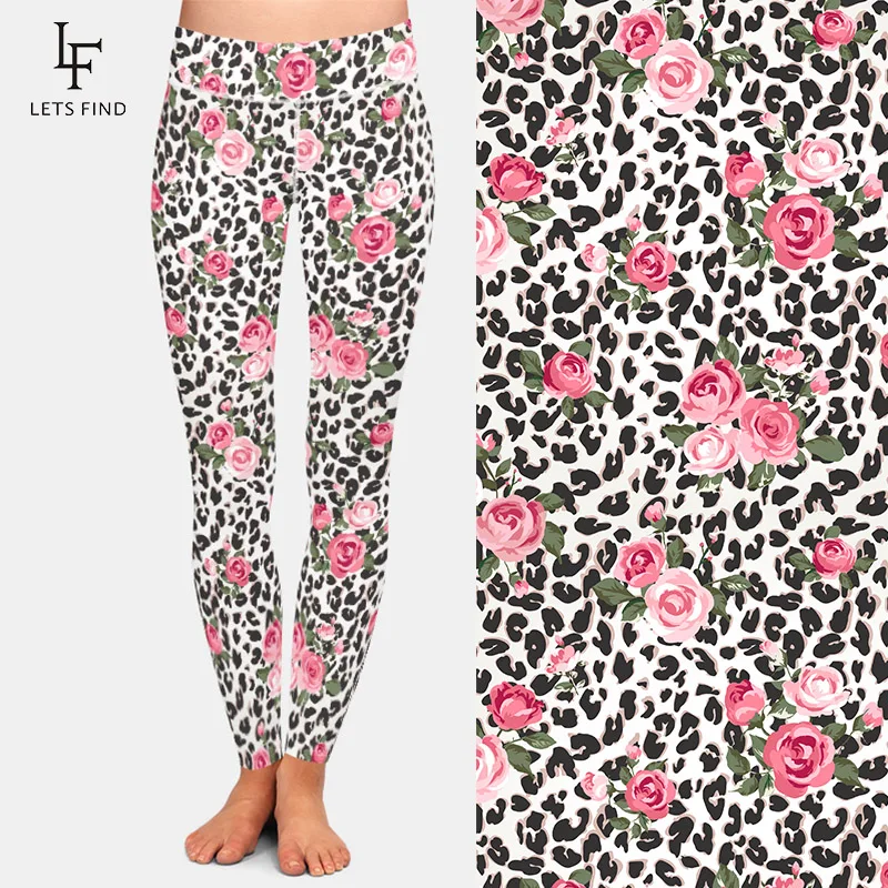 LETSFIND 3D Flowers and Leopard Prints Design Women Leggings High Waist Sexy Fitness Soft Slim Leggings