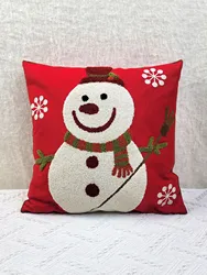 1pc Canvas Christmas Snowman Towel Embroidery Cushion Pillow Case, Dormitory Bedroom Sofa Home Decoration