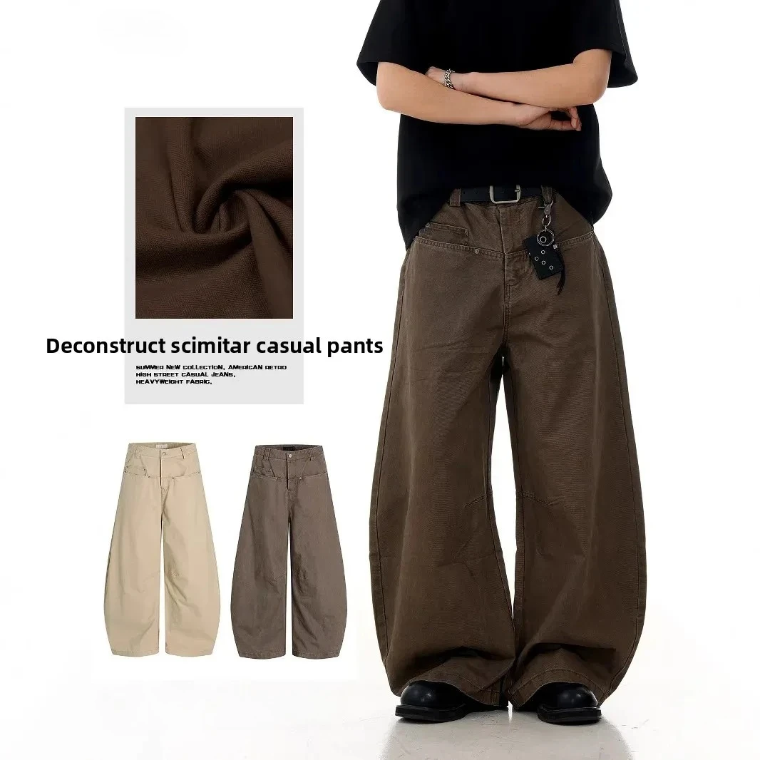 

Спецодежда в американском стиле, повседневные широкие брюки для мужчин и женщин, простые потертые ретро потертые утягивающие длинные брюки, мужская одежда