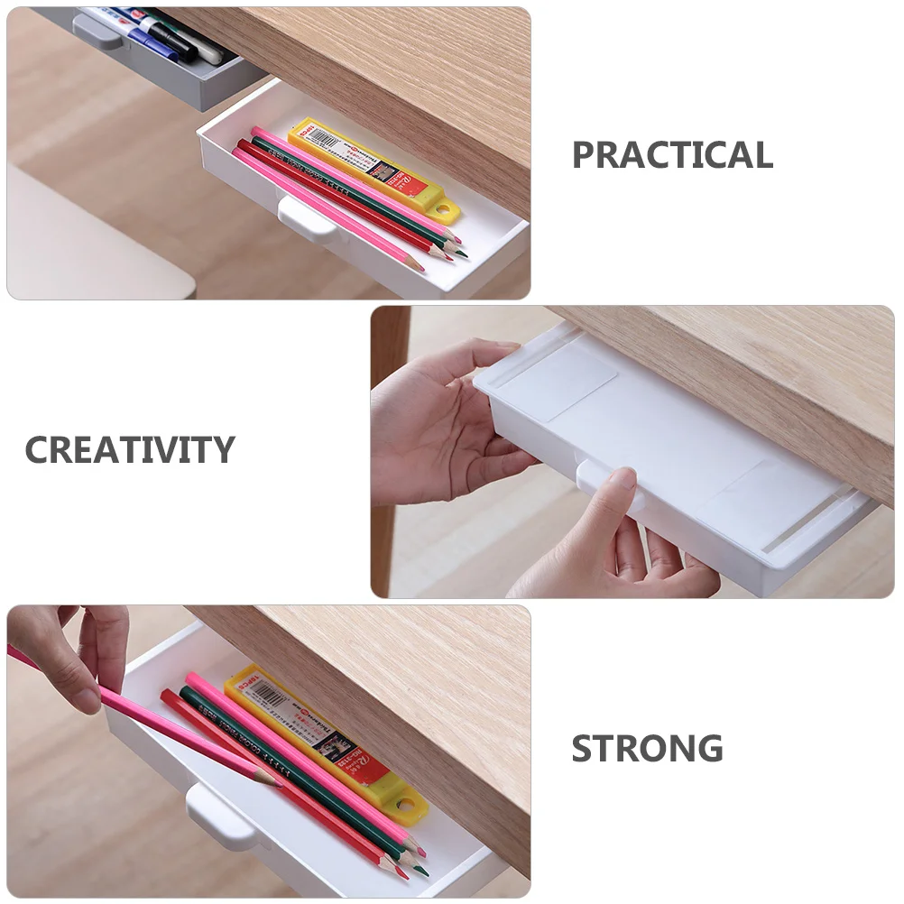 

3pcs Hidden Under Desk Pencil Organizer Pull-Out Stationery Storage Box Adhesive Drawer Space Saving Office Supplies Container