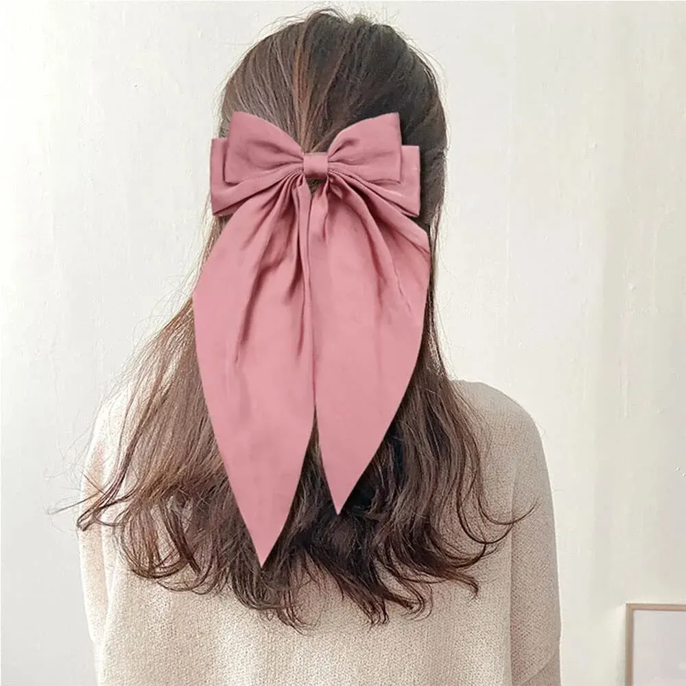 2Pcs/Set Elegant Bow Ribbon Hair Clip Women Fashion Solid Bowknot Satin Hairpin Barrettes Girls Ponytail Clip Hair Accessories