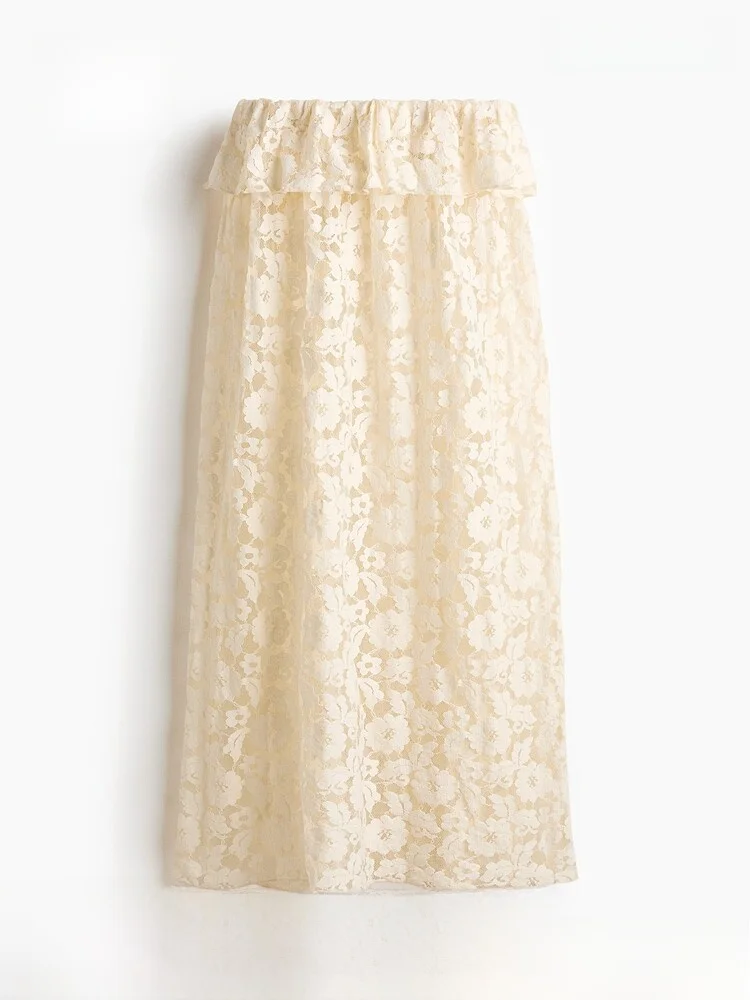 

Spring New Arrival Women's Lace Midi f Skirt A-Line Loose Fit Cotton Blend Fabric mid Waist Design by H&M 333360