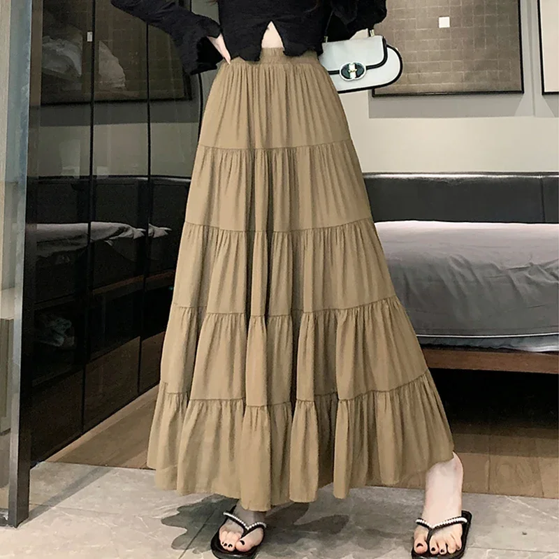 

Women Patchwork Maxi Skirt 2024 New Spring Summer Elegant Solid Ankle Length A Line High Waist Long Skirt Female L558