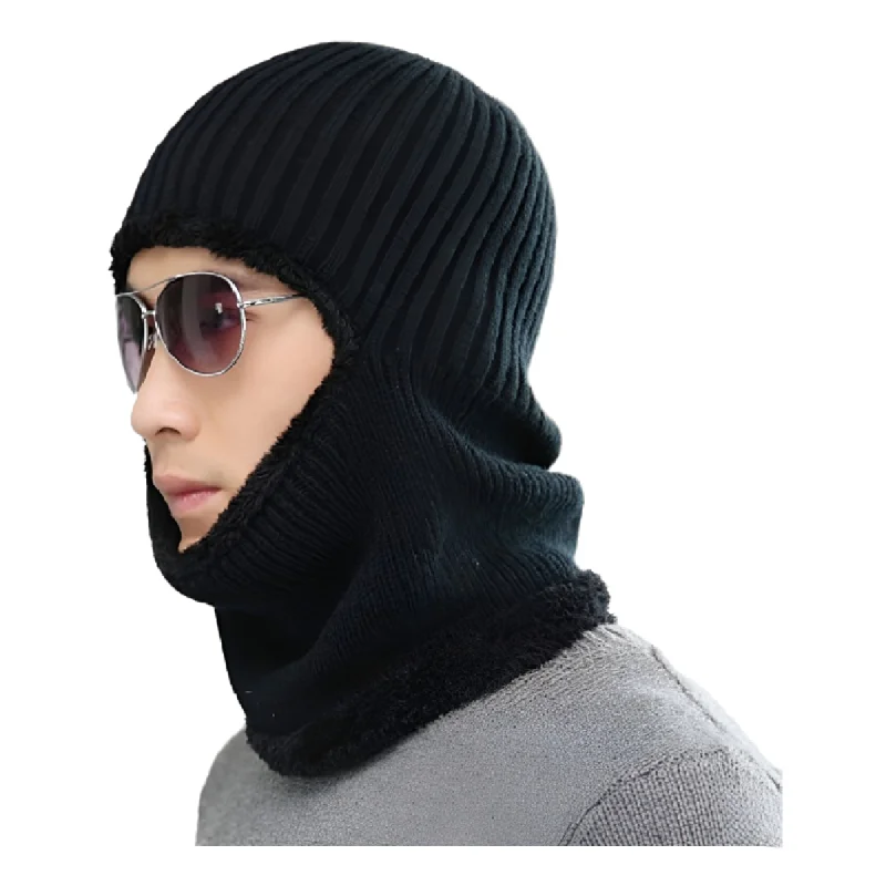 Men's Scarf Hat Warm Breathable Wool Knitted Beanies Coral Fleece Balaclava Winter Hats for Women Double Layers Protection Cap