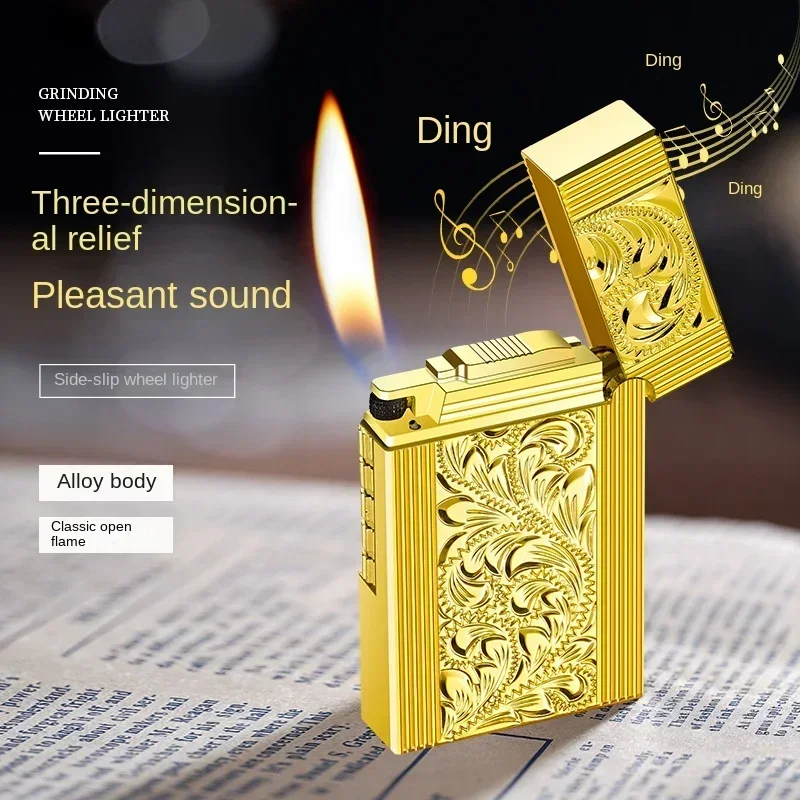Luxury Langsheng Grinding Wheel Gas Flame Lighter Grinding Wheel Butane Lighter Mini Metal Gadget Men's Smoking Accessories
