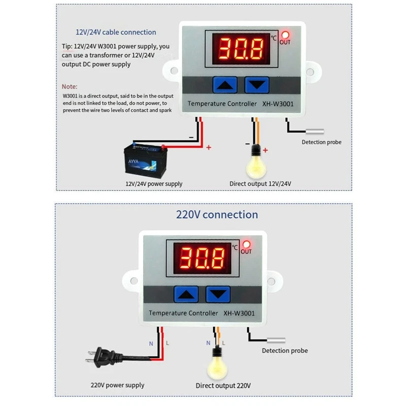 Controlador de temperatura LED Digital, interruptor de termostato electrónico con sonda impermeable y toma de temperatura, enchufe estadounidense duradero