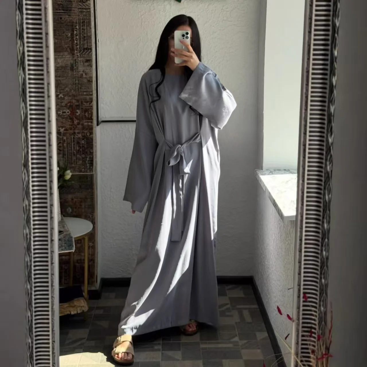 

Модный свободный длинный халат Dr Arab Sle Юбка трапециевидной формы с высокой талией Повседневная одежда круглый Ne Long Sve Color