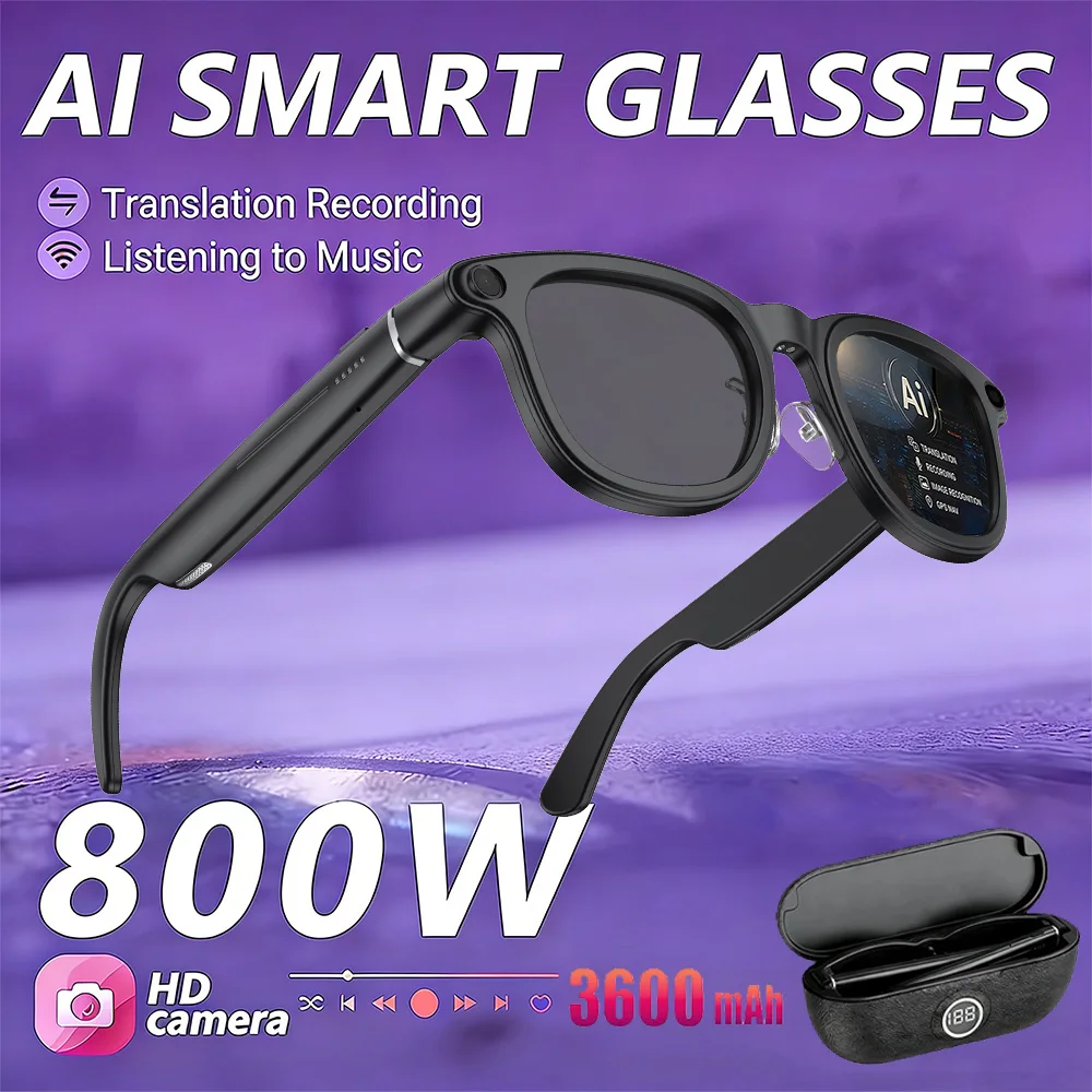 

New Translation Smart Glasses Support 130+language Translation 800W Anti-shake Camera 32GB AI Chat 3600mAh Capacity Call Glasses