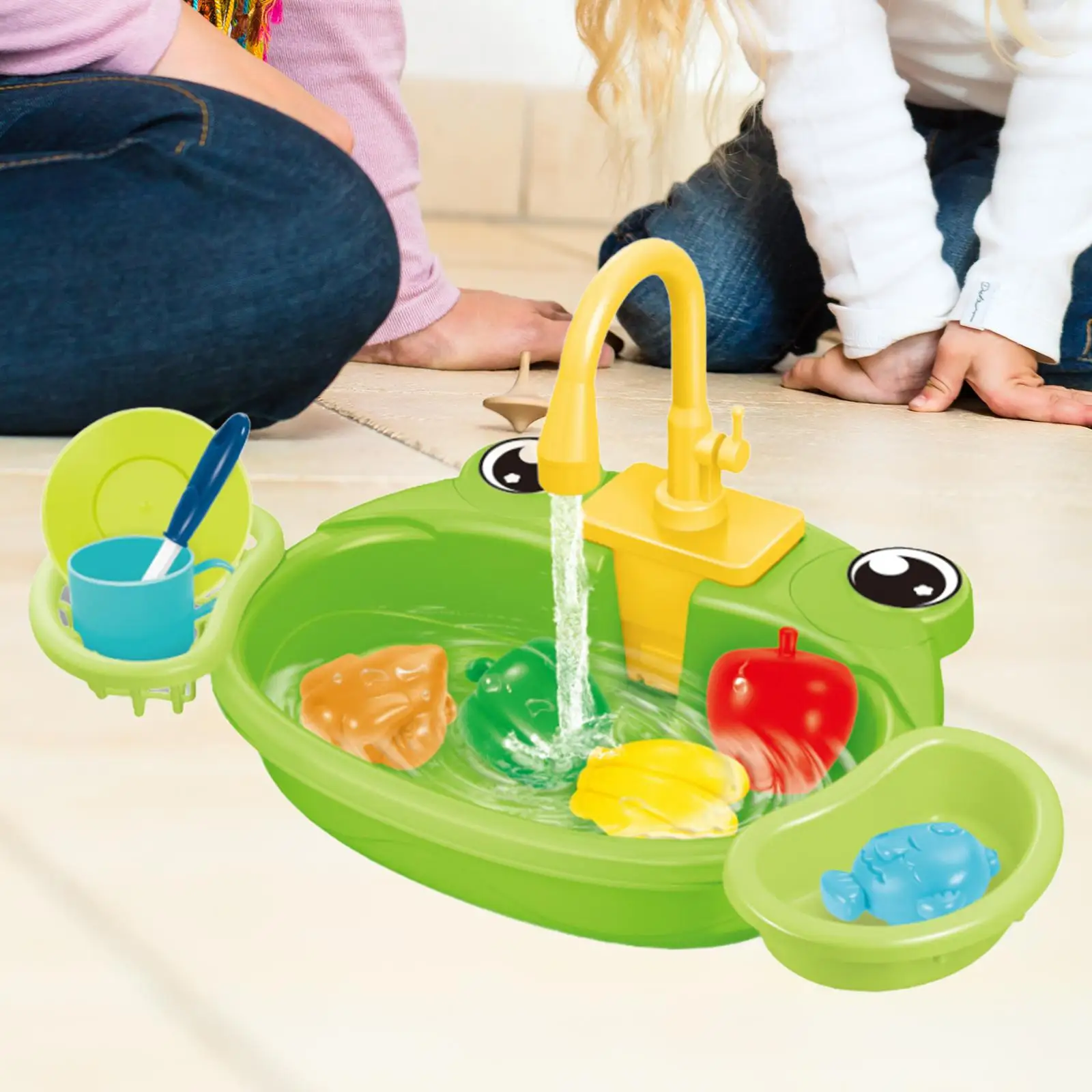 Ensemble de jeu de cuisine pour enfants, eau courante avec système de Cycle d'eau automatique, évier de cuisine, jouets de dessin animé