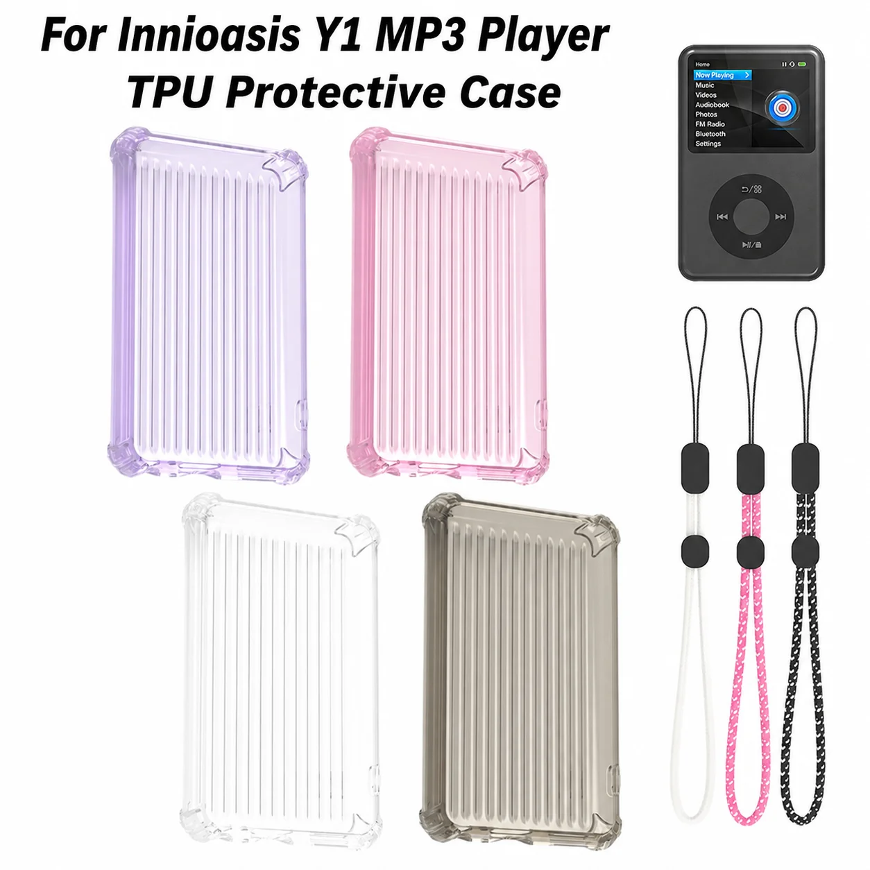 Transparent TPU Protective Case for Innioasis Y1 MP3 Player Includes Lanyard Drop-Resistant and Scratch-Resistant