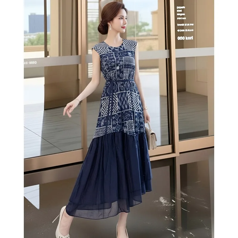

Miyake Pleated Print Dresses Plisse Women 2026 Summer Light Luxury Fold Waist-Cinching Dress High-End Vacation Women's Clothing