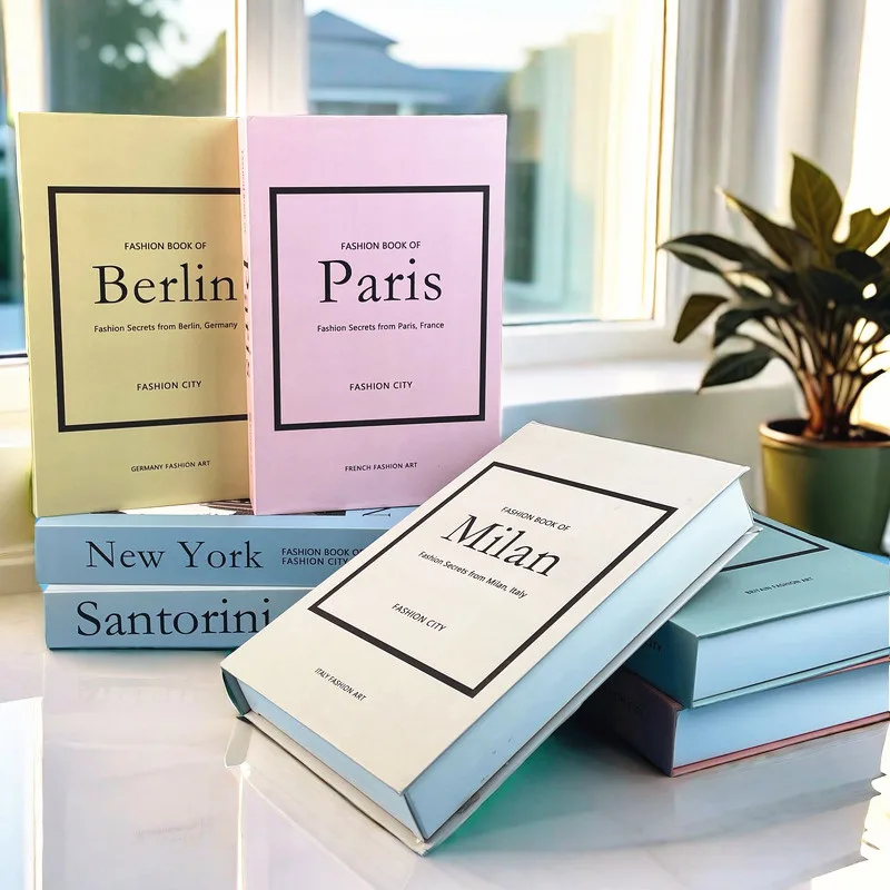 

Pink Luxury Fake Book Storage Box Urban Architecture Coffee Table Books Paris Tower Milan Rome Boho Decorative Books Home Decor