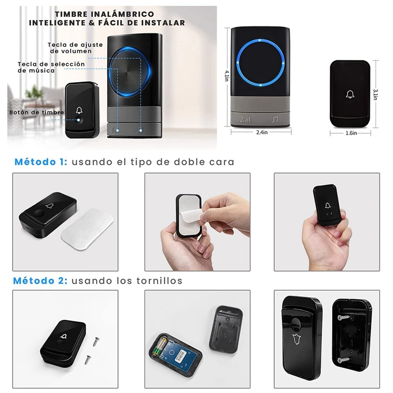 Wireless Doorbell Waterproof Doorbell Kit 200 Meter Range With 45 Selectable Melodies, 4 Volume Level For Office US Plug