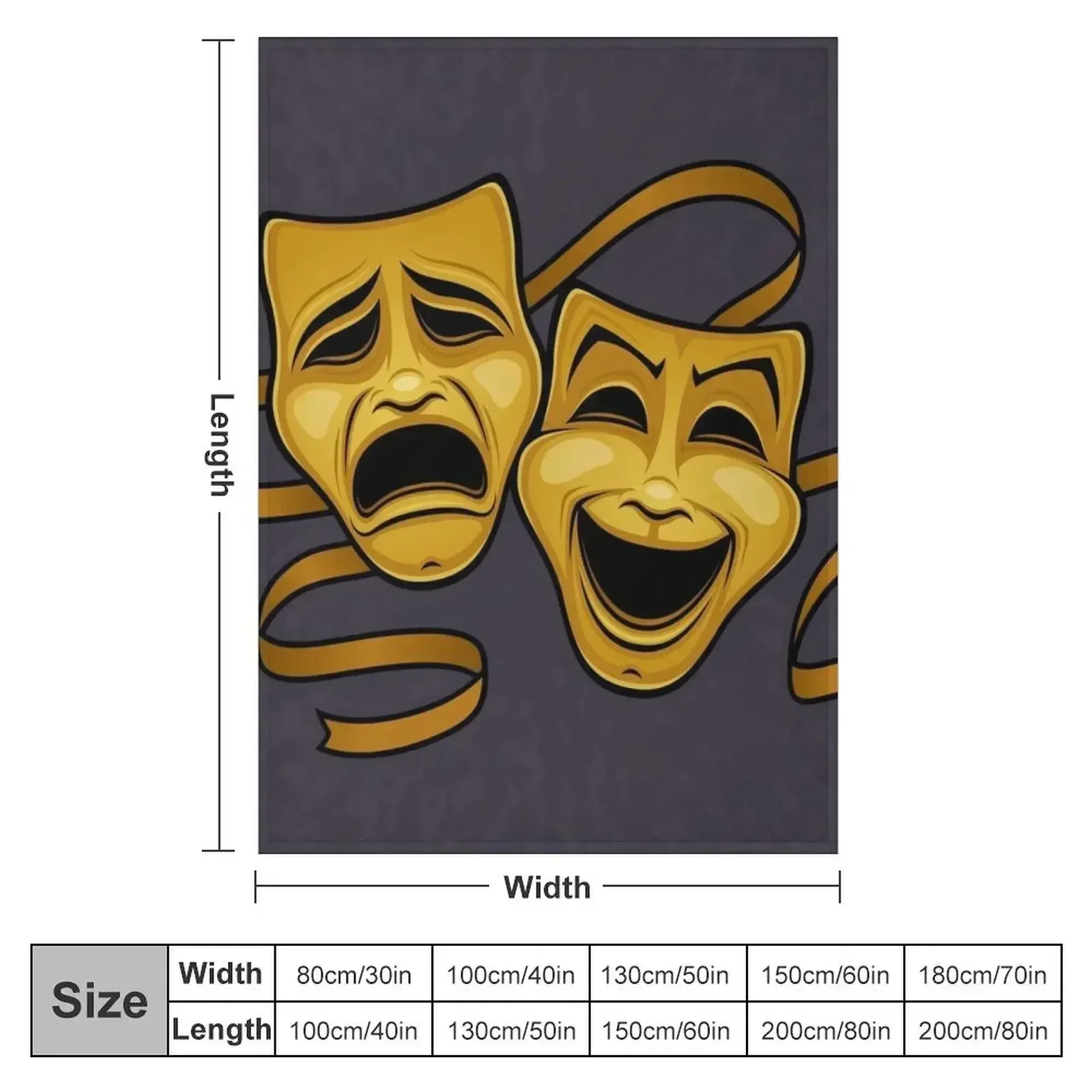 Gold Comedy And Tragedy Theater Masks Throw Blanket Soft Plaid Soft Beds Moving Nap Blankets