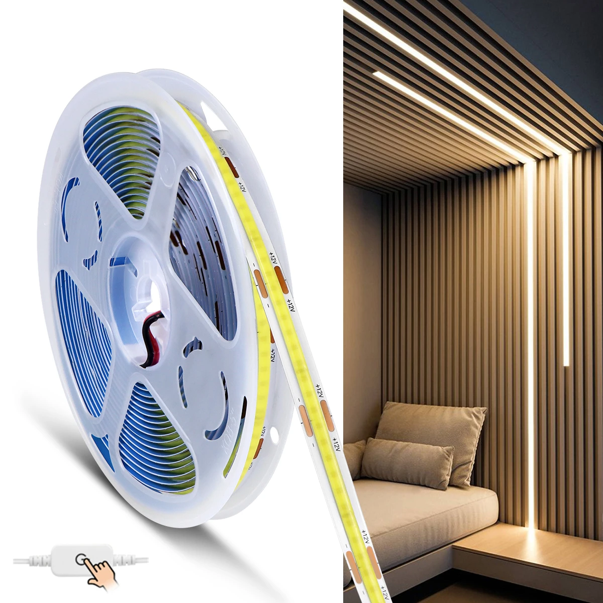 

Touch Sensor Dimmable COB LED Strip Light DC12V Flexible Ribbon Tape 320LEDs/M Night Lamp For Cabinet TV Mirror Backlight Decor